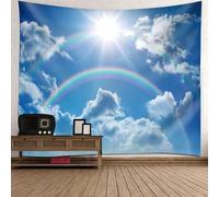Tolldek Tapisserie murale bleue et blanche 200 x 200 cm, paysage naturel, arc-en-ciel, soleil, ciel, décoration pour nappe de salon, chambre à coucher