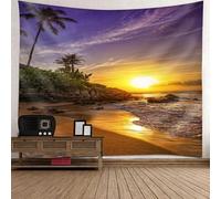 Tolldek Tapisserie murale colorée, mer, plage, coucher de soleil, nature, paysage, tenture murale en polyester pour nappe, salon, chambre à coucher, 200 x 200 cm