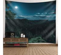 Tolldek Tapisserie murale d'arbre, forêt, jungle, vue nocturne, nature, en polyester, décoration murale pour dortoir, vert et noir, 210 x 140 cm