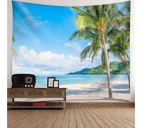 Tolldek Tapisserie murale en bois de coco - Motif paysage naturel - XXL - Polyester - Décoration d'intérieur pour salon - Vert et bleu - 300 x 256 cm