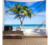 Tolldek Tapisserie murale en forme de noix de coco - Mer - Plage - Naturel - Tapisserie murale en polyester - Décoration murale pour salon - Bleu vert - 260 x 240 cm