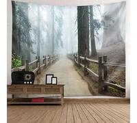 Tolldek Tapisserie murale gris marron 300 x 256 cm - Paysage naturel - Arbre - Chemin - Tapisserie murale pour nappe de salon, chambre à coucher