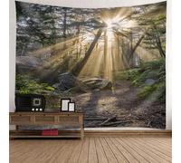 Tolldek Tapisserie murale gris marron 300 x 256 cm, paysage naturel, soleil, arbre, forêt, tapisserie, tenture murale pour nappe, décoration de chambre à coucher