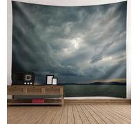 Tolldek Tapisserie murale grise et blanche 300 x 256 cm, paysage naturel tenture murale mer nuage ciel tapisserie tenture murale pour nappe de table salon chambre décor
