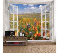 Tolldek Tapisserie murale, jaune, orange, vert, 150 x 130 cm, motif paysage naturel, pour fenêtre, décoration murale pour nappe, chambre à coucher