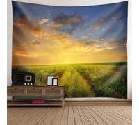 Tolldek Tapisserie murale jaune vert 300 x 256 cm, paysage nature tapisserie terres agricoles tentures murales pour nappe de salon décoration