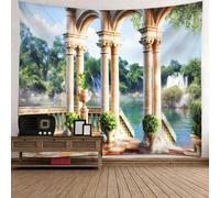 Tolldek Tapisserie murale - Motif paysage naturel - 240 x 220 cm - Vert et beige - Pour nappe de salon