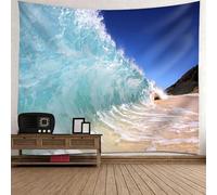Tolldek Tapisserie murale multicolore 150 x 130 cm, paysage naturel, motif vagues marines, tentures murales pour salon, chambre à coucher