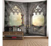 Tolldek Tapisserie Murale Multicolore 150x130cm Paysage Nature Tenture Murale Européenne Rétro Architecture Tapisserie Tenture Murale pour Chambre Salon