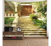 Tolldek Tapisserie Murale Multicolore 300 x 256 cm, Paysage Nature Tapisserie Architecture Style Européen Escalier Tapisseries Tentures Murales Décoration pour Appartement