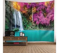 Tolldek Tapisserie murale multicolore 300 x 256 cm, paysage naturel tenture murale érable arbre montagne cascade serviette murale pour nappe de table salon chambre décoration
