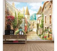 Tolldek Tapisserie murale multicolore 300 x 256 cm, paysage naturel tenture murale motif urbain européen serviettes murales pour nappe de salon décoration