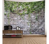 Tolldek Tapisserie murale, mur de briques, vignes, tenture murale, paysage naturel, polyester, décoration murale pour nappe, décoration de chambre à coucher, gris clair, vert, 200 x 200 cm