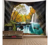 Tolldek Tapisserie Murale Nature Paysage Multicolore, Tapisserie Tenture Murale Grotte Cascade Tissu Mural pour Nappe Salon Decor, 260x240cm