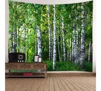Tolldek Tapisserie murale noir blanc vert 300 x 256 cm paysage naturel tapisserie tapisserie murale en peuplier blanc arbre tenture murale pour nappe de table salon chambre décor