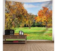 Tolldek Tapisserie murale orange vert 150 x 130 cm - Paysage naturel - Arbre - Tenture murale pour chambre à coucher