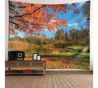 Tolldek Tapisserie murale orange vert 300 x 256 cm, paysage naturel tissu érable arbre de mer Tapisserie murale pour nappe de table salon décoration