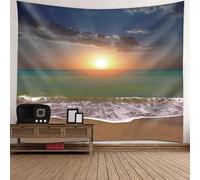 Tolldek Tapisserie Murale Orange Vert Marron 150 x 130 cm Paysage Nature Tapisserie Lever de Soleil Mer Tapisserie Tentures Murales Convient pour La Décoration De La Chambre Art De Décoration Murale
