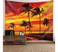 Tolldek Tapisserie murale - Paysage de noix de coco - Naturel - En polyester - Pour salon, chambre à coucher - Orange et rouge - 260 x 240 cm
