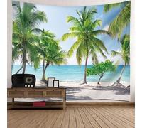 Tolldek Tapisserie murale, paysage en coco, paysage naturel, polyester, décoration d'intérieur pour salon, gris, bleu, vert, 200 x 200 cm