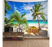 Tolldek Tapisserie murale paysage en noix de coco - Tapisserie murale - Paysage naturel - Polyester - Décoration murale pour chambre à coucher, dortoir, bleu, vert, jaune, 200 x 200 cm