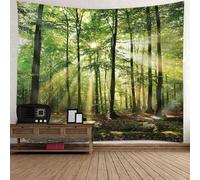 Tolldek Tapisserie murale paysage nature 350 x 256 cm, arbre jungle serviette murale vert marron tapisseries décoration de maison convient pour l'art de la décoration murale