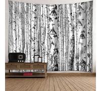 Tolldek Tapisserie murale paysage nature 350 x 256 cm, peuplier blanc arbre jungle tenture murale gris blanc serviette murale décor de la maison convient à la décoration de la pièce, art de décoration