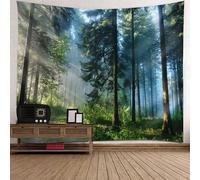 Tolldek Tapisserie murale paysage nature gris bleu vert serviette soleil arbre forêt tapisserie décoration murale pour salon chambre dortoir décoration murale 260x240cm