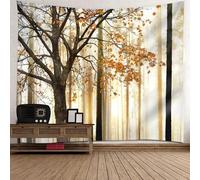 Tolldek Tapisserie Murale Paysage Nature Noir Orange Beige Tapisserie Arbre d'Automne Serviette Murale pour Salon 260x240cm