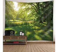 Tolldek Tapisserie Murale Paysage Nature Vert, Toile Herbe Arbre Lac Tapisserie Tenture Murale Décorations De La Maison pour Nappe Salon Chambre Décor,210x140cm