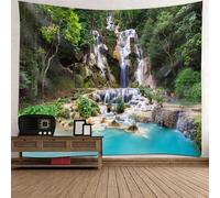 Tolldek Tapisserie murale paysage naturel 150 x 150 cm, motif arbre cascade vert marron tapisserie murale pour chambre à coucher salon