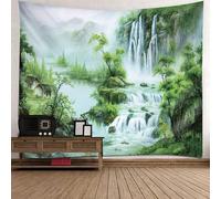 Tolldek Tapisserie murale - Paysage naturel - 150 x 150 cm - Motif montagne cascade - Vert et blanc - Pour salon, décoration d'intérieur