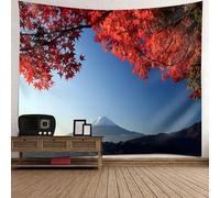Tolldek Tapisserie Murale Paysage Naturel 150x150cm Feuille d'érable Montagne de Neige Tenture Murale Rouge Bleu Tapisserie Décoration de Maison pour Chambre Salon