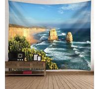 Tolldek Tapisserie murale - Paysage naturel - 240 x 220 cm - Roches - Bleu et vert - Décoration d'intérieur pour chambre à coucher, salon, chambre d'enfant