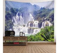 Tolldek Tapisserie murale paysage naturel 350 x 256 cm, montagne arbre cascade tapisserie murale vert blanc serviette murale décoration de maison pour salon, décoration d'intérieur