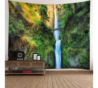 Tolldek Tapisserie murale paysage naturel 350 x 256 cm, montagne cascade pont tapisserie, vert, marron, blanc, tapisserie murale pour décoration de salon