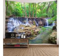 Tolldek Tapisserie murale paysage naturel 350 x 256 cm, motif arbre, rivière, vert, marron, blanc, décoration de maison, pour nappe de salon, décoration