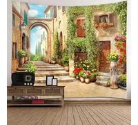 Tolldek Tapisserie murale Paysage naturel 350 x 256 cm Tapisserie murale multicolore Rue européenne Tapisserie pour nappe de table salon chambre décor