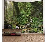 Tolldek Tapisserie Murale Paysage Naturel 350x256cm Arbre Rivière Tenture Murale Vert Blanc Tapisserie Tenture Murale Décor Maison pour Nappe Salon Chambre Décor