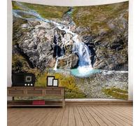 Tolldek Tapisserie Murale Paysage Naturel 350x256cm Cascade Pierre Tapisserie Gris Blanc Tapisserie Tenture Murale Décor Maison pour Nappe Salon Chambre Décor