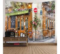 Tolldek Tapisserie Murale Paysage Naturel 350x256cm Scène de Rue de Noël Serviette Murale Multicolore Tapisserie Décoration de Maison pour Chambre à Coucher