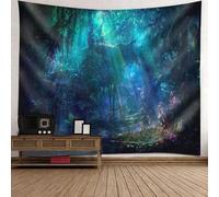 Tolldek Tapisserie murale paysage naturel, forêt, jungle, tissu mural, polyester, accessoires pour salon, vert noir, 150 x 150 cm