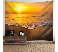 Tolldek Tapisserie Murale Paysage Naturel Jaune Brun Tapisserie Tenture Murale Plage Lever De Soleil Tenture Murale Décorations De La Maison Pour Nappe Chambre Décor,210x140cm