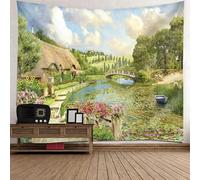 Tolldek Tapisserie Murale Vert 300x256cm, Paysage Nature Tenture Murale Cour Jardin Tapisserie Tenture Murale Serviettes Décoration pour Appartement