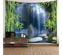 Tolldek Tapisserie murale vert/gris/blanc 300 x 256 cm - Paysage naturel - En bambou - Cascade - Décoration murale pour salon