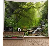 Tolldek Tapisserie murale vert marron 300 x 256 cm, paysage naturel, arbre, forêt, rivière, serviette murale, accessoires pour chambre à coucher, salon, chambre d'enfant