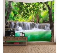 Tolldek Tapisserie murale vert marron 300 x 256 cm - Paysage naturel - Arbre - Rivière - Tapisserie murale pour nappe de table - Décoration de chambre à coucher
