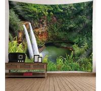 Tolldek Tapisserie murale - Vert/marron/blanc - 150 x 130 cm - Motif paysage naturel - Montagne - Cascade - Décoration murale pour salon