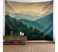 Tolldek Tapisserie murale verte 300 x 256 cm, paysage nature tenture murale arbre montagne serviette murale pour salon, décoration d'intérieur