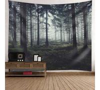 Tolldek Tapisserie murale verte et noire - Forêt brumeuse - Jungle - Paysage naturel - En polyester - Décoration murale - Convient pour l'art de décoration murale - 240 x 220 cm